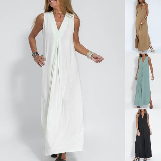Elegant Is Eternal Knit Solid Color Sleeveless Slit Maxi Dress & Slit Drape Cardigan