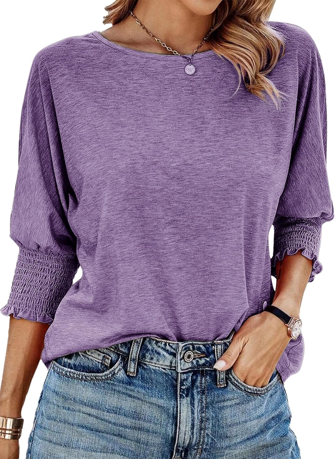 ⏰Hot Sale-2024 Fall Tops 3/4 Sleeve T-Shirts Cute Crewneck Tees Blouses