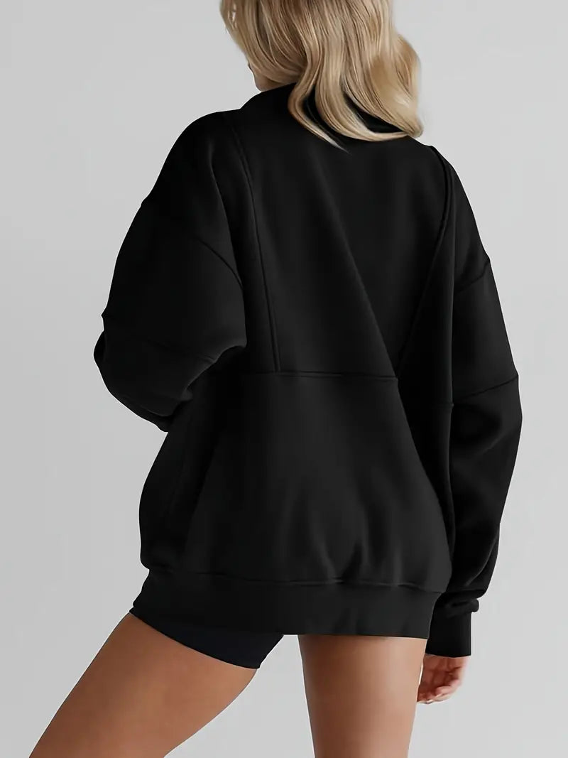 Solid Color Half-Zip Pullover Sweatshirt