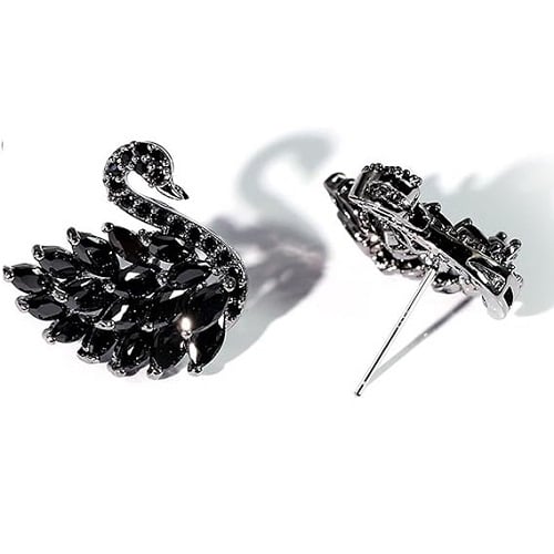 Silver Stylish Black Swan Earrings