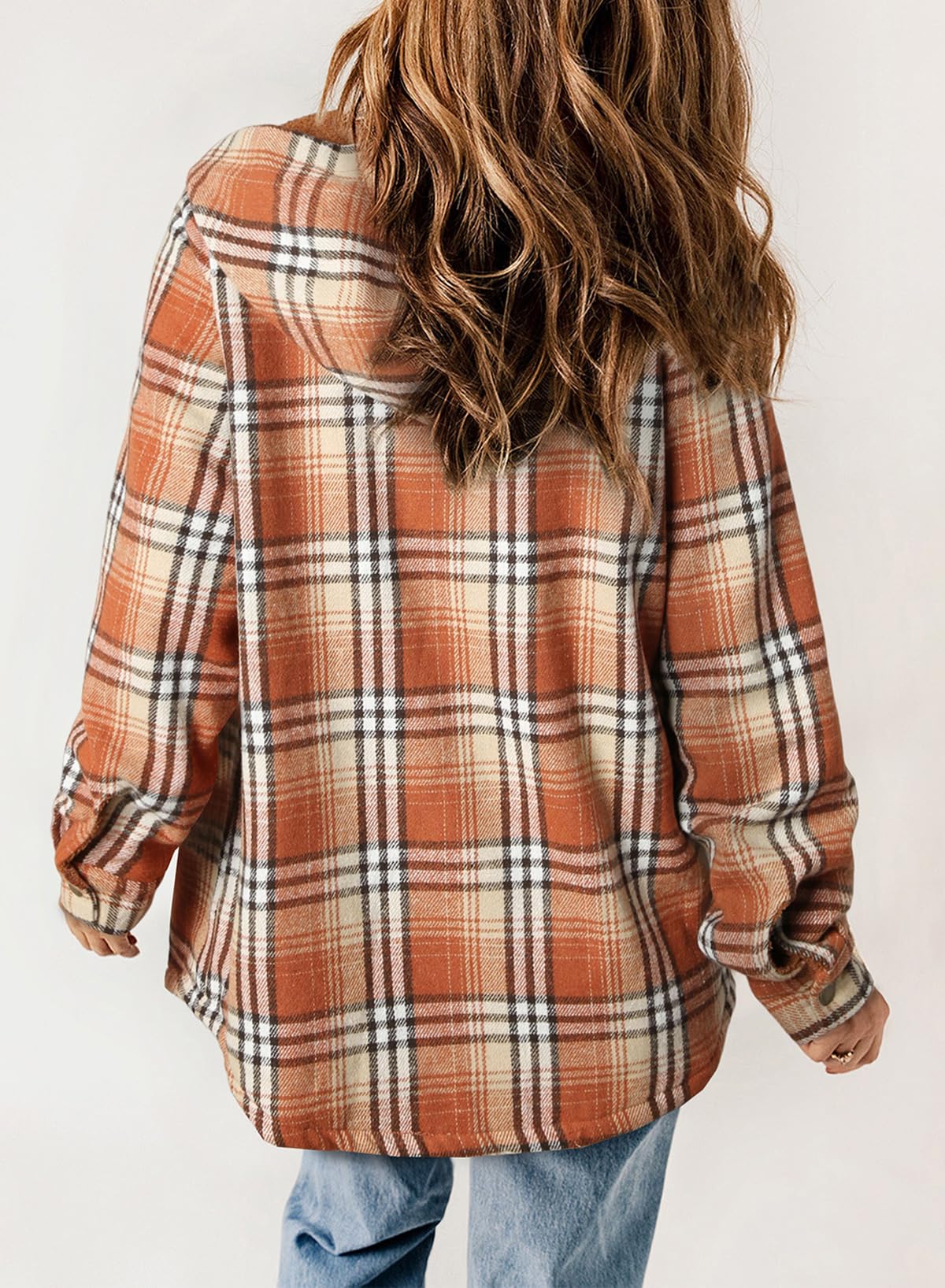 ⏰Hot Sale-Women's Plaid Long Sleeve Button Fleece Hooded Jacket