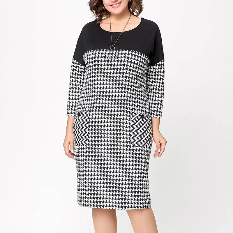 💖Women's Long Sleeve Houndstooth Patchwork Dress