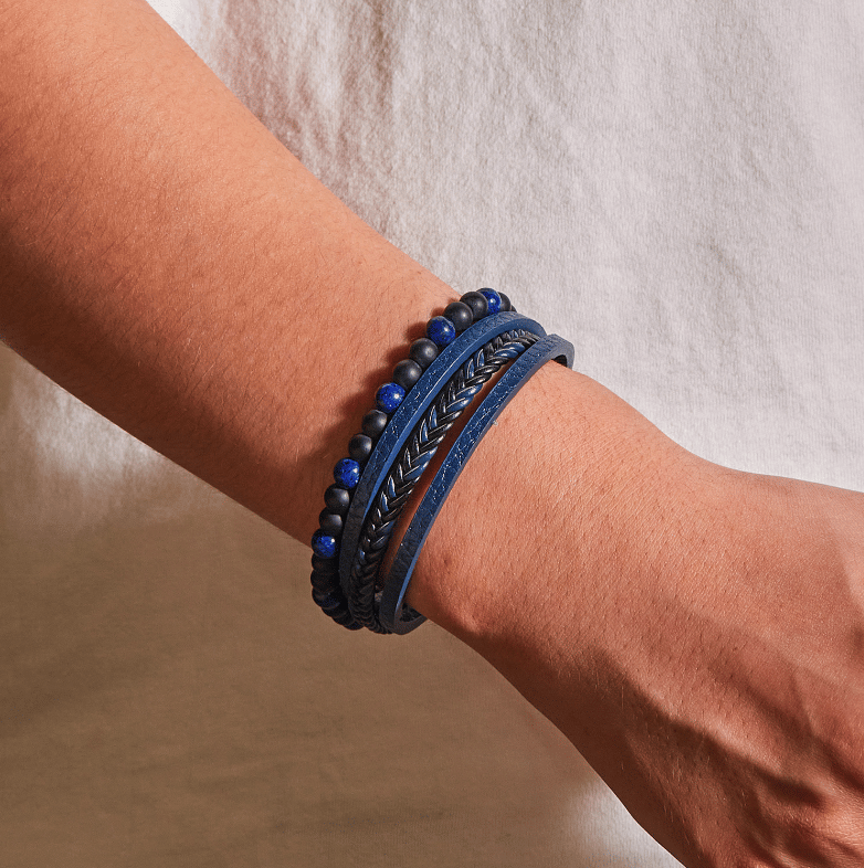 Natural Stone Obsidian Magnetic Buckle Men's Leather Bracelet-3 styles