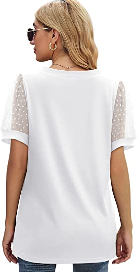 Summer Tops for Women V Neck T Shirts Casual Puff Sleeve Shirts Loose Fit