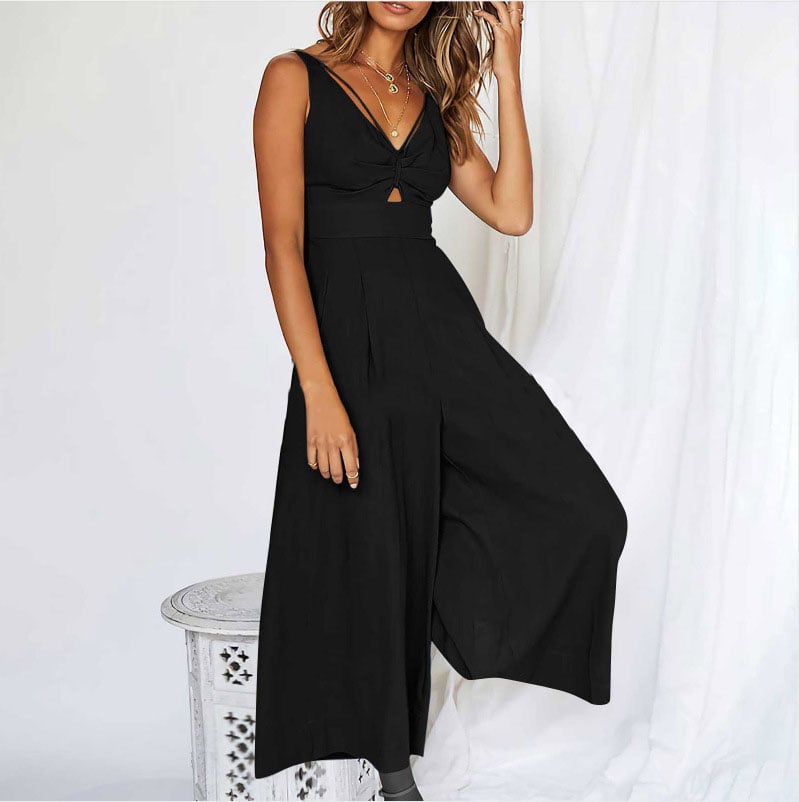 V Neck Cutout High-Waist Jumpsuits
