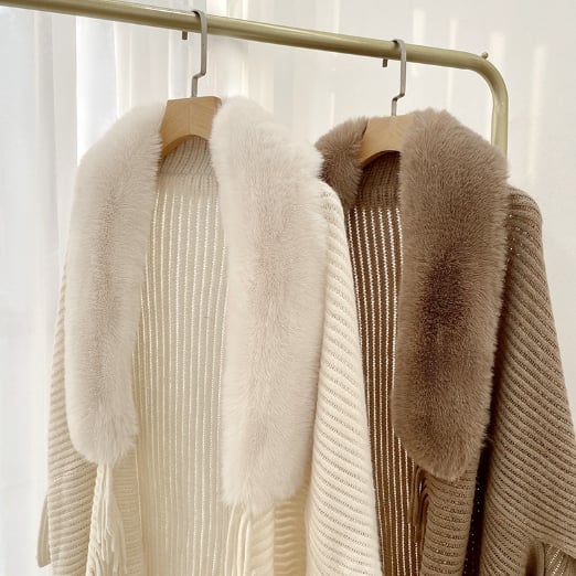 🔥Winter Knit Fringe Fur Collar Shawl