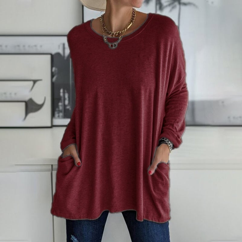 🔥Round Neck Long Sleeve Pocket Solid T-Shirt🔥