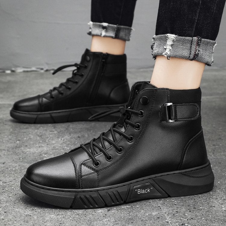 🎁 Christmas Hot Sale🎁Men's Black Casual Versatile Genuine Leather Ankle Boots