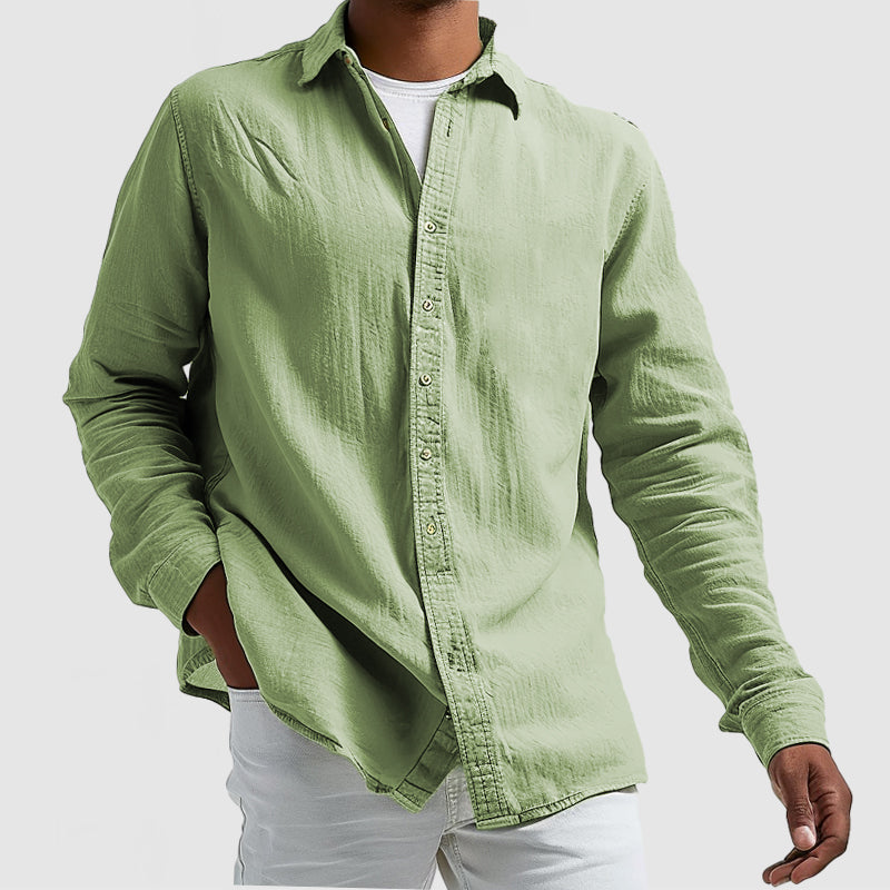 Men's Casual Cotton Linen Long Sleeve Shirt
