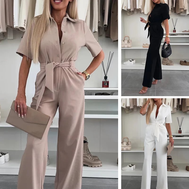 Women’s Button-Down Jumpsuit with Waist Tie