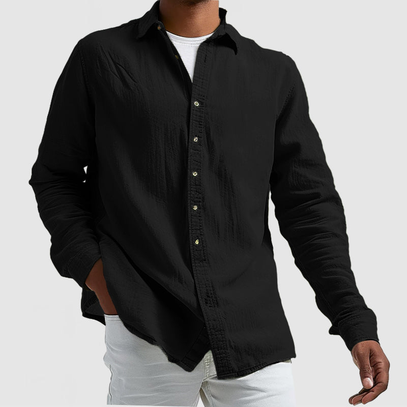 Men's Casual Cotton Linen Long Sleeve Shirt