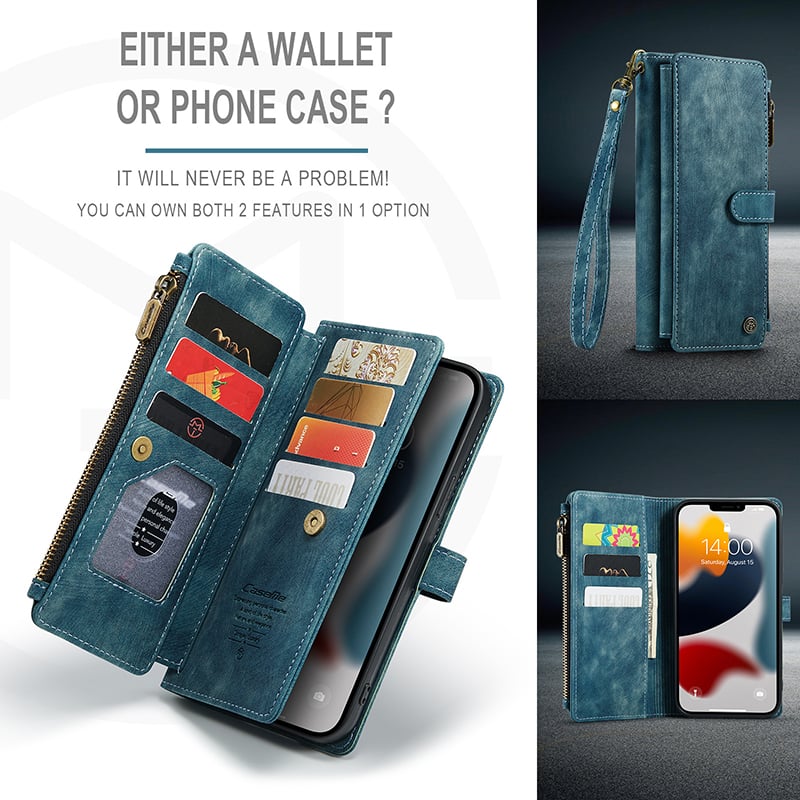 Luxurious & High-end Leather Wallet Flip iPhone Case with Wrist Strap