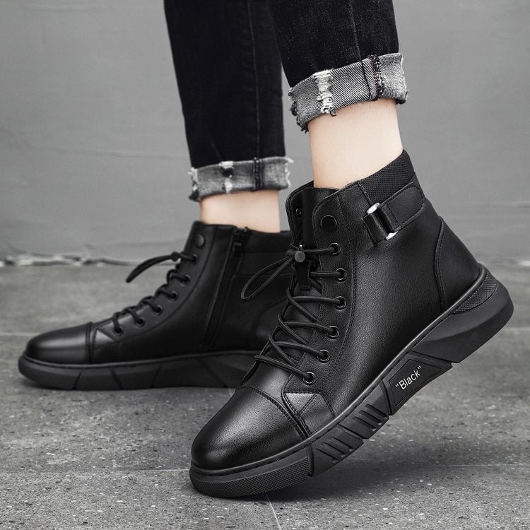 🎁 Christmas Hot Sale🎁Men's Black Casual Versatile Genuine Leather Ankle Boots