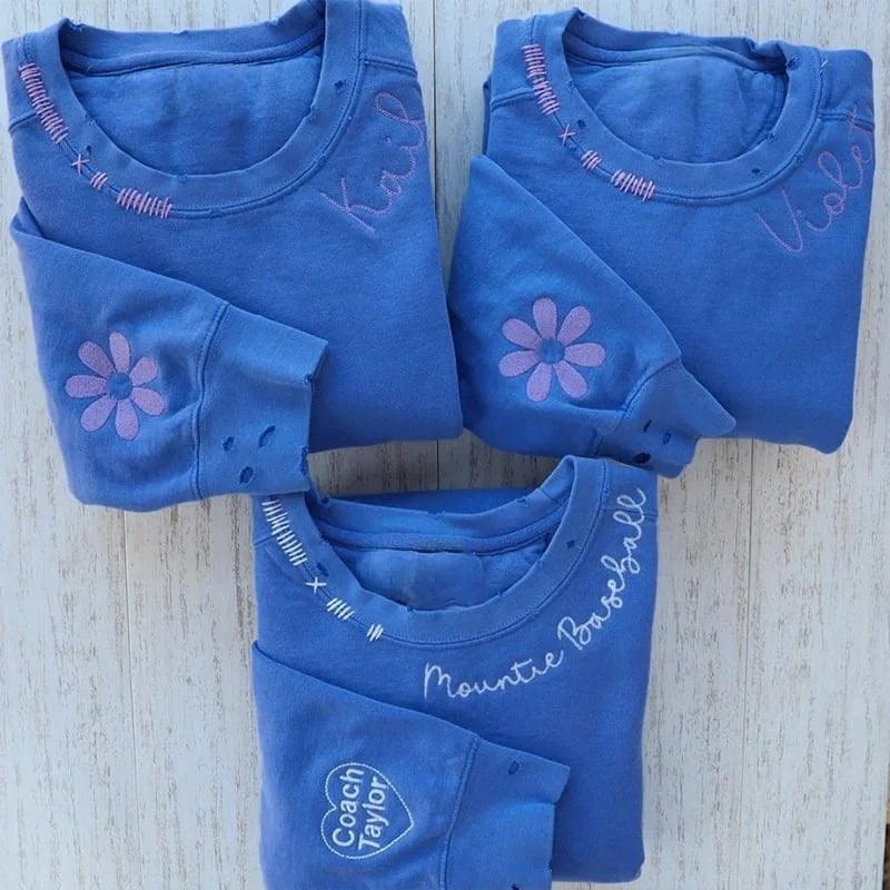 🌈Vintage Custom Embroidered Hand Distressed Crew Neck Sweatshirt👚