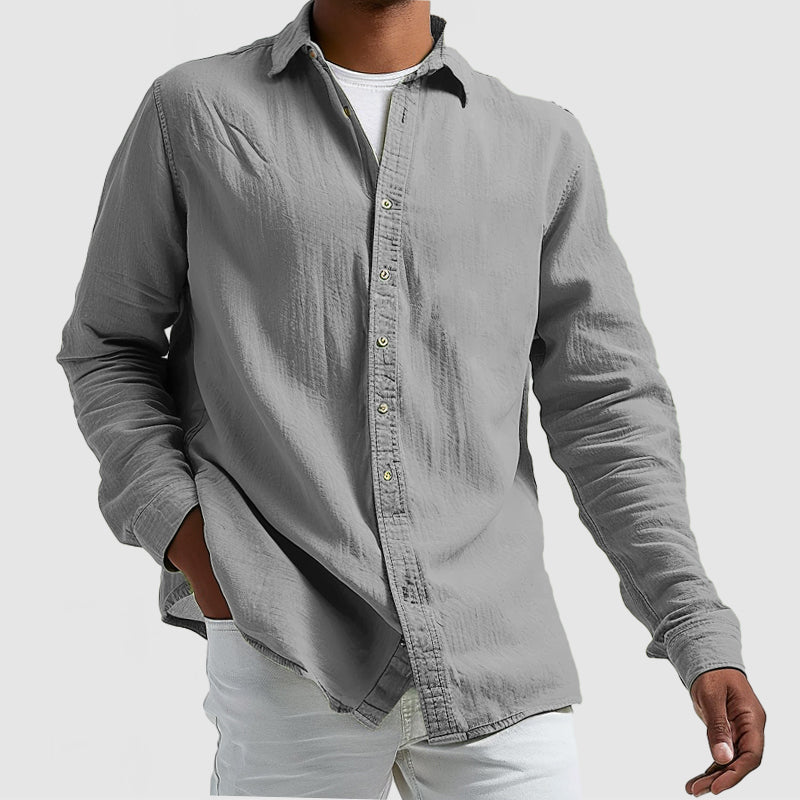 Men's Casual Cotton Linen Long Sleeve Shirt