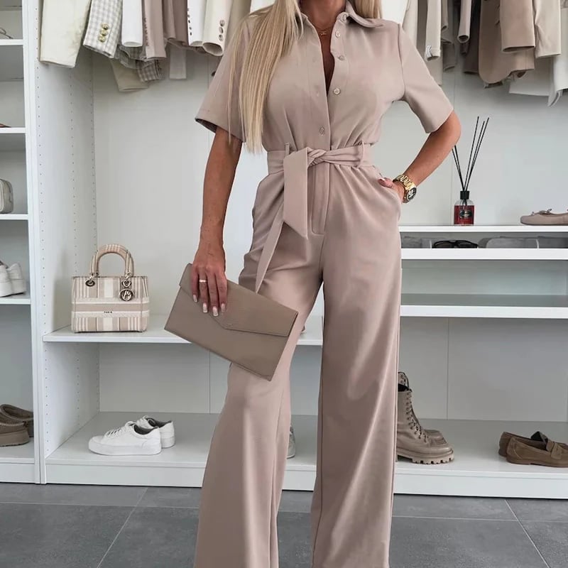 Women’s Button-Down Jumpsuit with Waist Tie