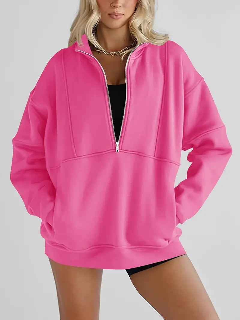 Solid Color Half-Zip Pullover Sweatshirt