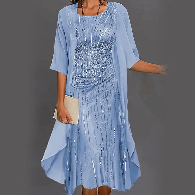 🌸Elegant 2-piece set: half-sleeved blouse + dress