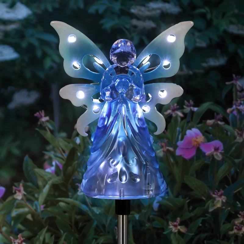 Solar Angel with Wings and Twelve LED lights Metal Garden Stake