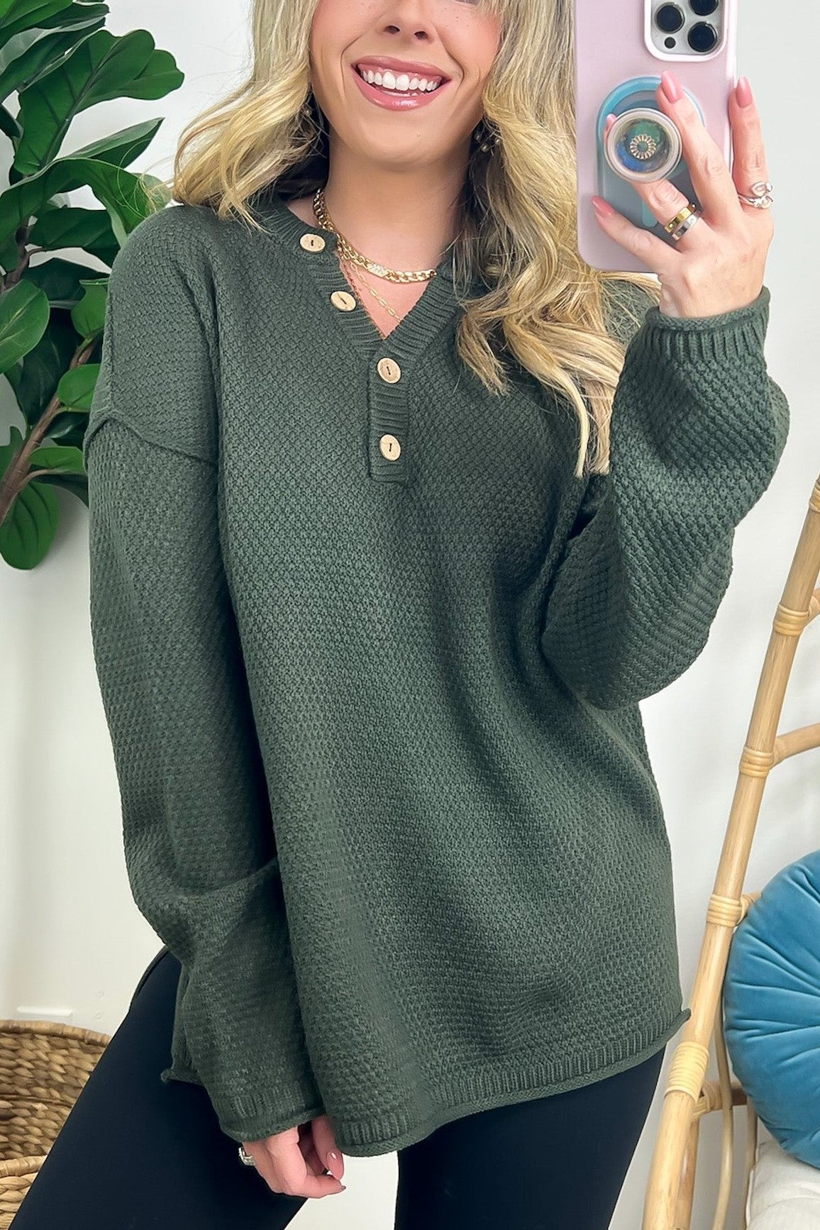 HOT SALE Half Button Henley Knit Sweater