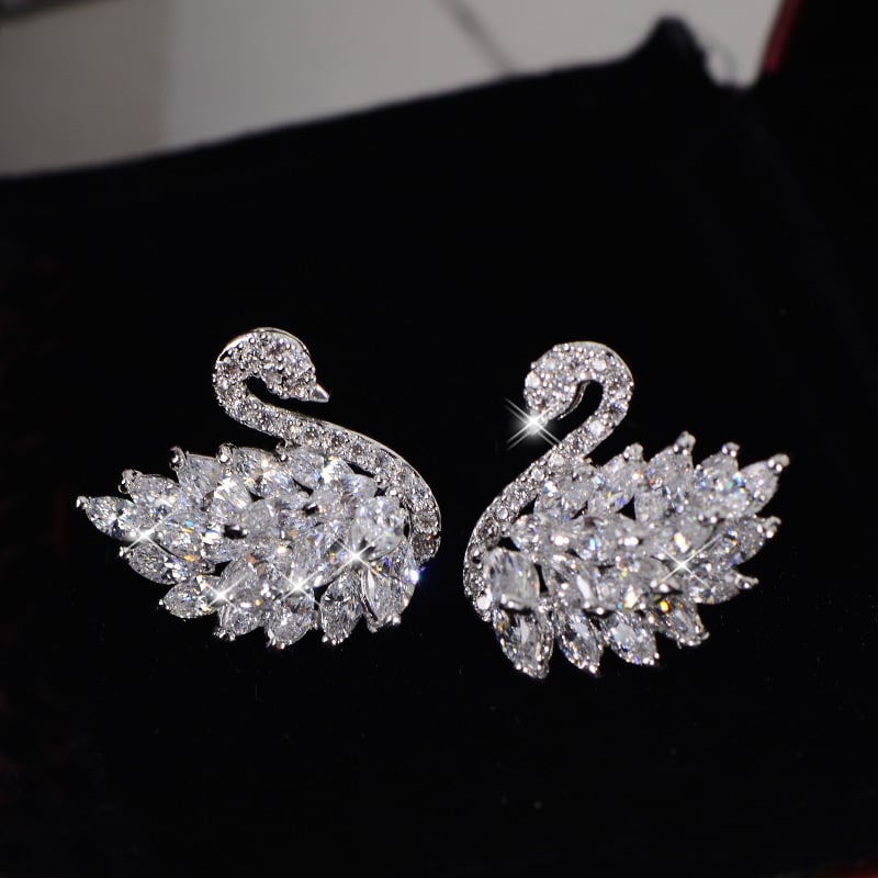 Silver Stylish Black Swan Earrings