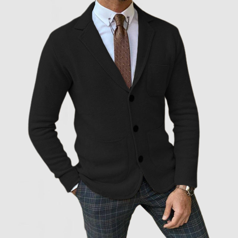 Men's Elegant Lapel Long Sleeve Knit Jacket