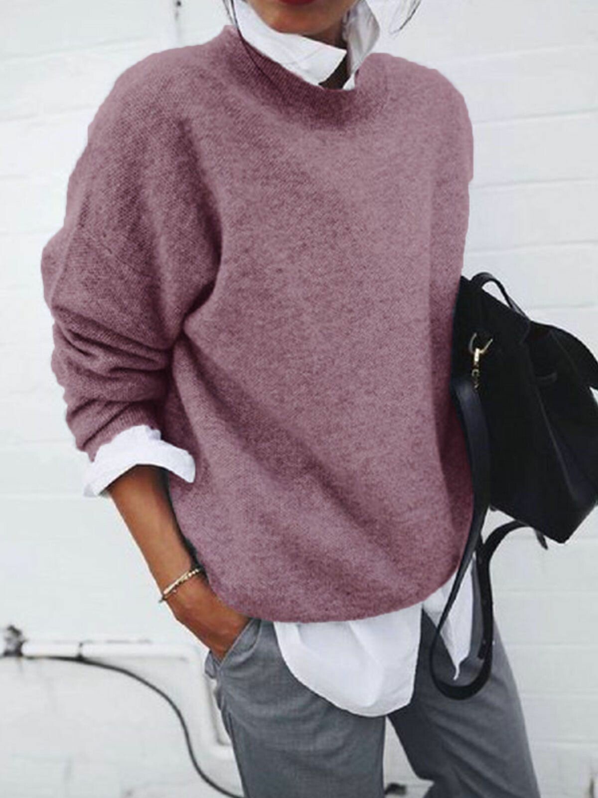 Round Neckline Casual Loose Sweaters