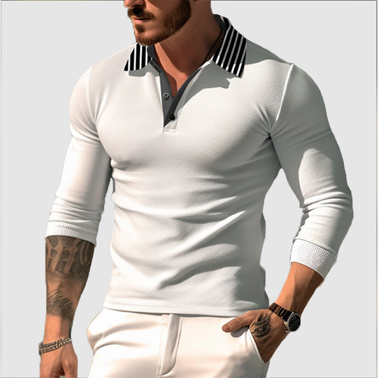 Men's striped lapel sports casual top T-shirt
