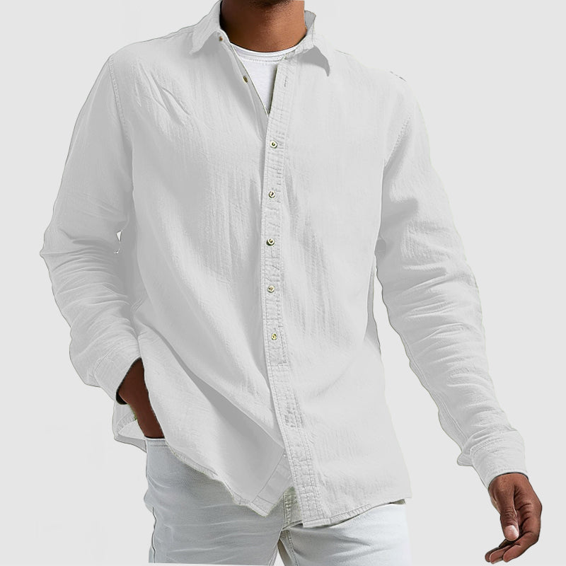 Men's Casual Cotton Linen Long Sleeve Shirt