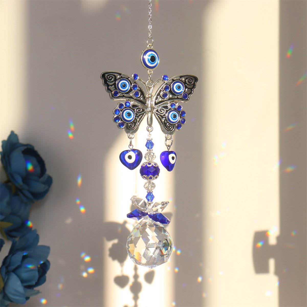 Blue Evil Eye Crystal Suncatcher Wind Chime