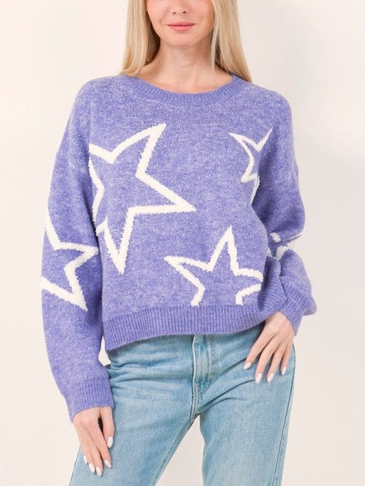 HOT SALE Star Pattern Contrast Long Sleeve Pullover Sweater