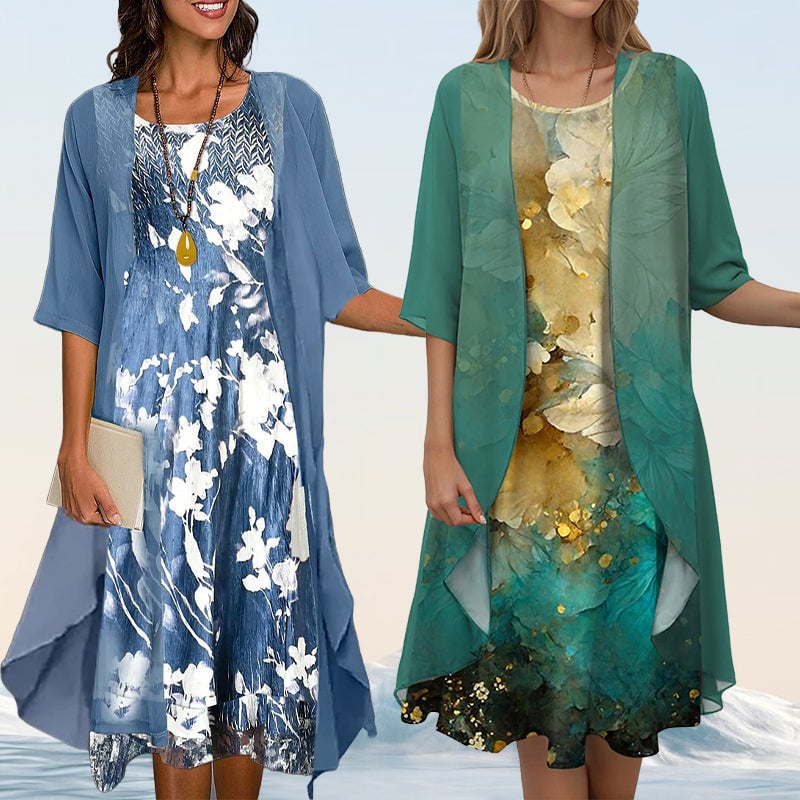 🌸Elegant 2-piece set: half-sleeved blouse + dress