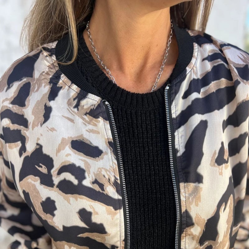 🌸 Women's Fall Zebra Print Zipper Bomber Jacket