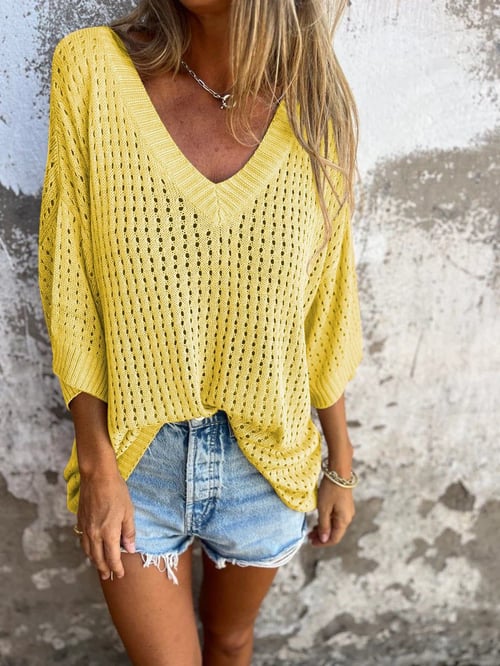 Hollow V-Neck Knitted Top