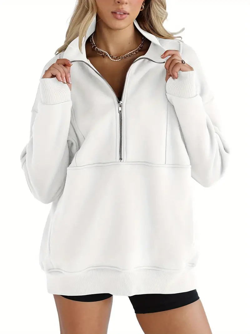 Solid Color Half-Zip Pullover Sweatshirt