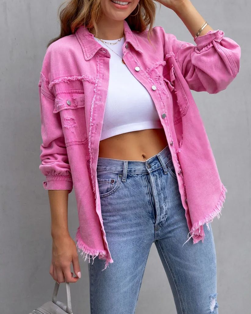 Women's Basic Casual Ripped Denim Jacket