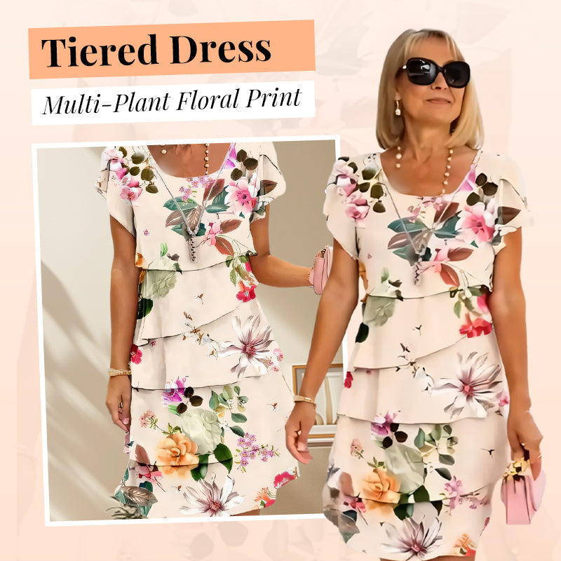 🎁Multi-plant Floral Print Cascade Dress