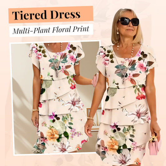 🎁Multi-plant Floral Print Cascade Dress