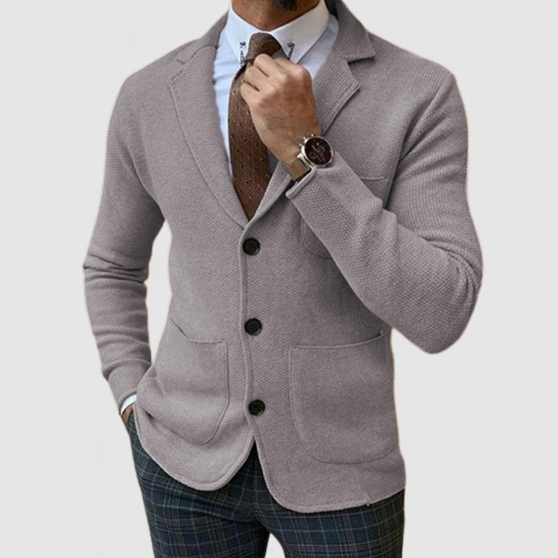 Men's Elegant Lapel Long Sleeve Knit Jacket