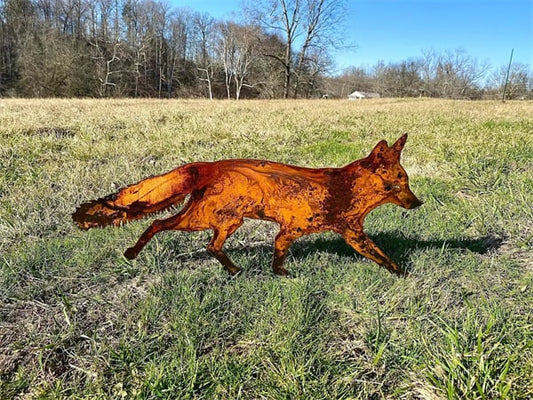 Sneaky Rustic Metal Fox Garden Decoration with Stakes