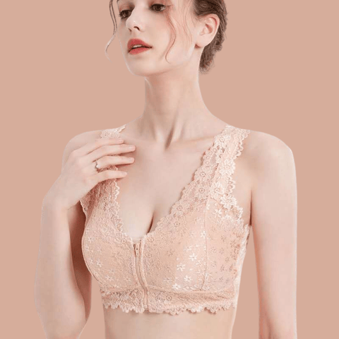 Wireless lace front zip bra