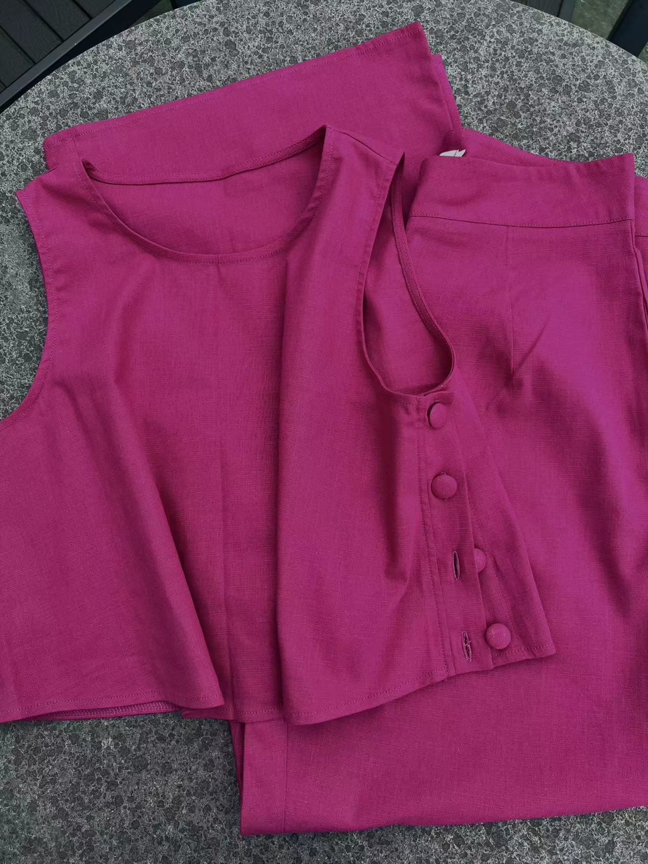 Casual Linen Elegant Solid Color  Two-piece Set