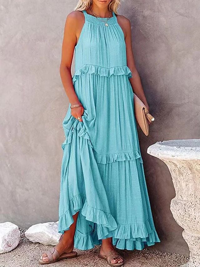 Holiday Style Ruffled Long Dress