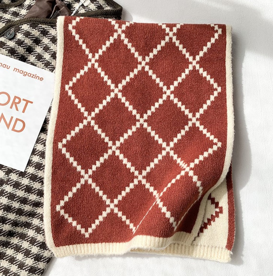 🔥Black White Diamond Shape Scarf Shawl