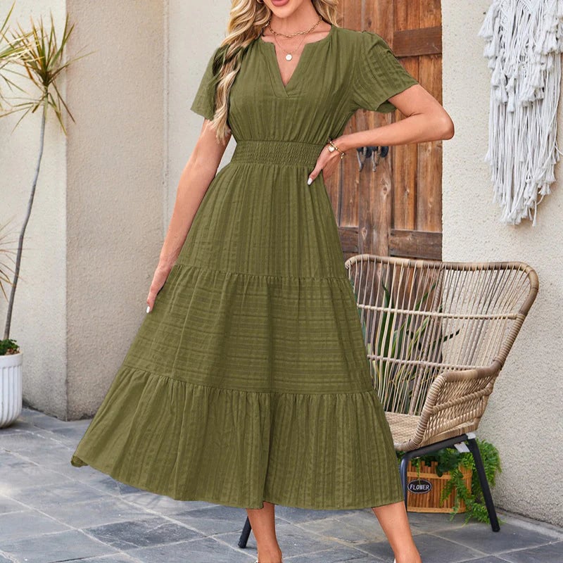 🌷Women's Casual Spring Short Sleeve V Neck Maxi Dress