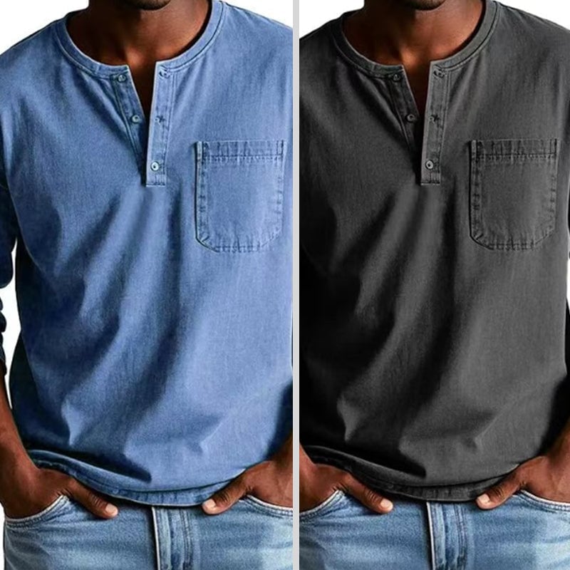 Men's Fashion Vintage Distressed Pocket Long-Sleeve Shirt