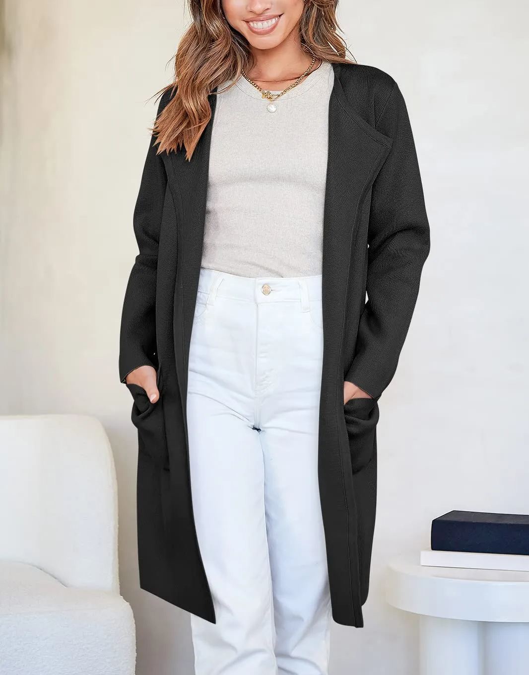 Solid Color Coat Lapel Top Coat with Pockets
