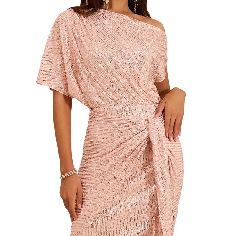 💃Hot Sale 🎉Sparkly One-Shoulder Ruched Dress✨