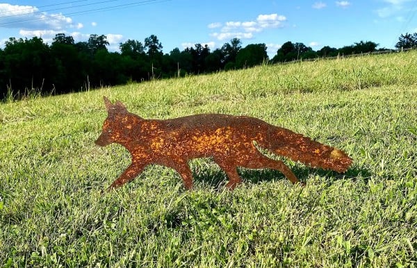 Sneaky Rustic Metal Fox Garden Decoration with Stakes