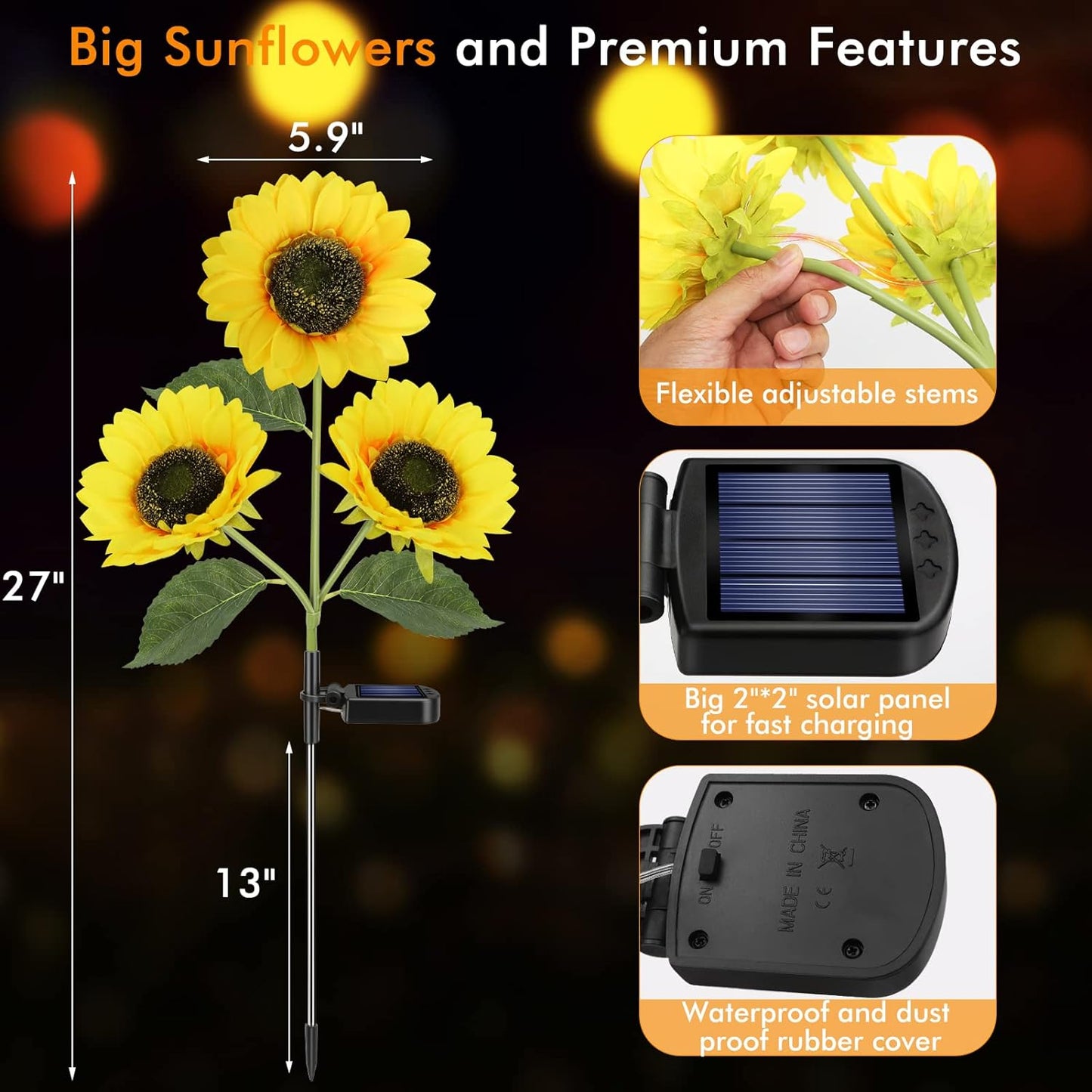 2 Pcs Solar Sunflower Lights